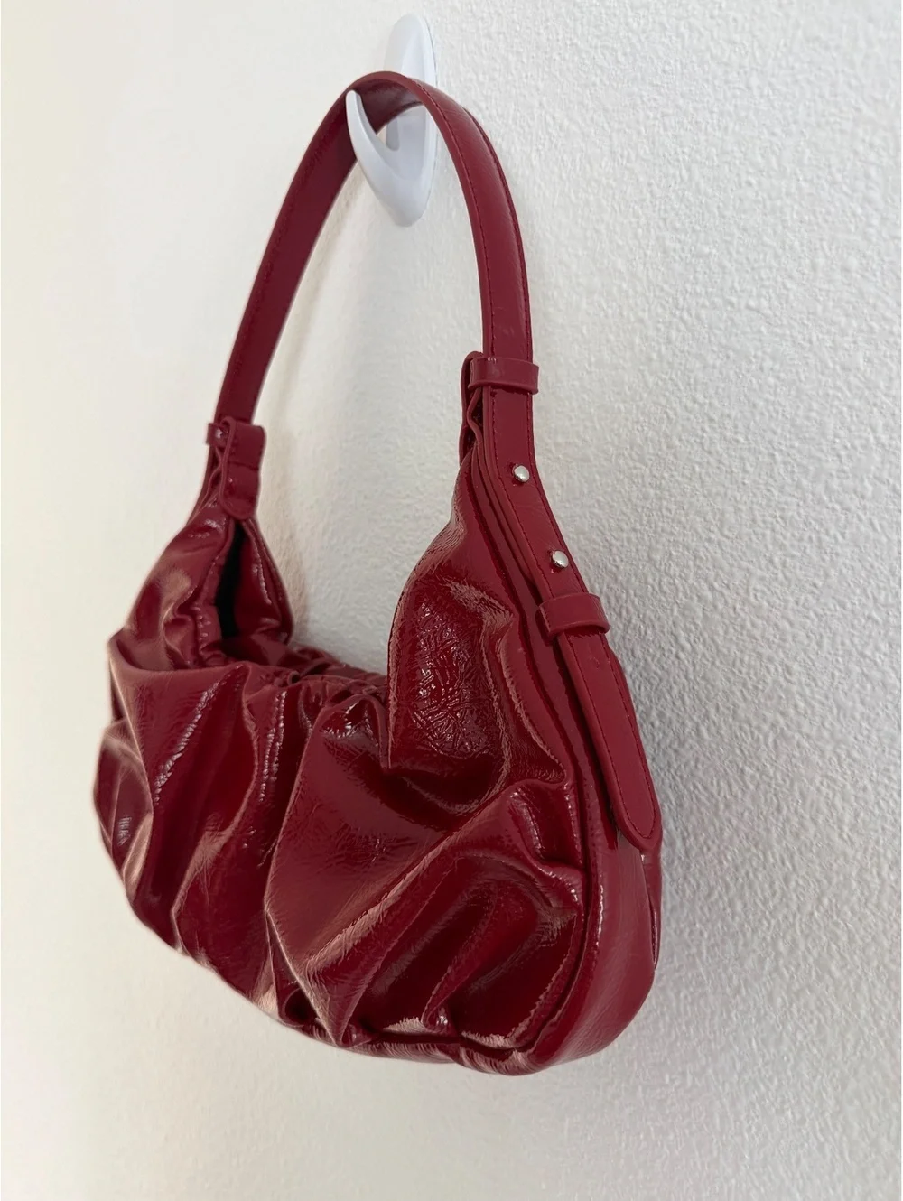 Zara Ruched Scrunched Red Patent Faux Leather Shoulder Bag